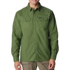 Columbia mens titanium Omni dry long sleeve green button down shirt